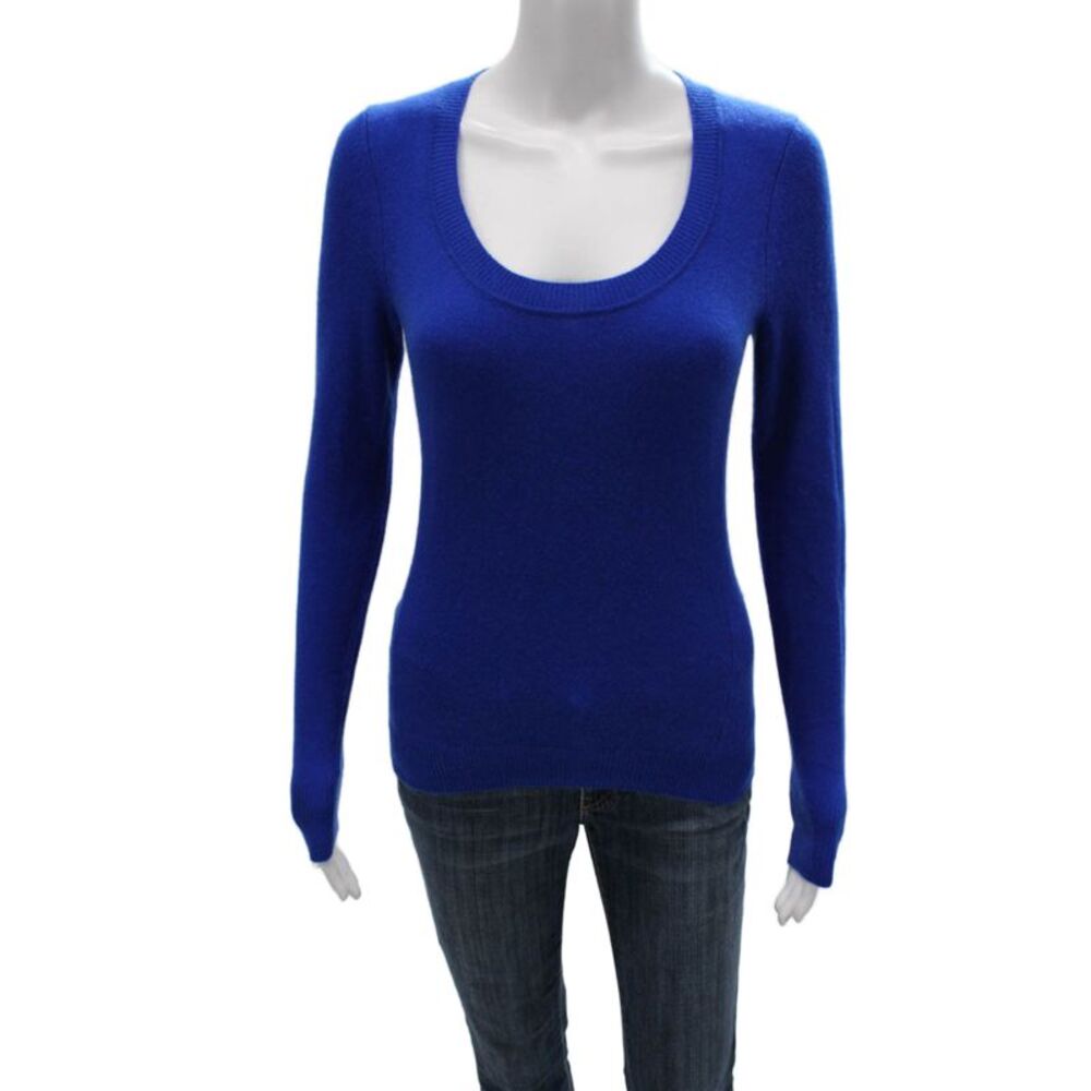 Sutton Cashmere Women Blue Scoop Neck Long Sleeve Pullover Size S